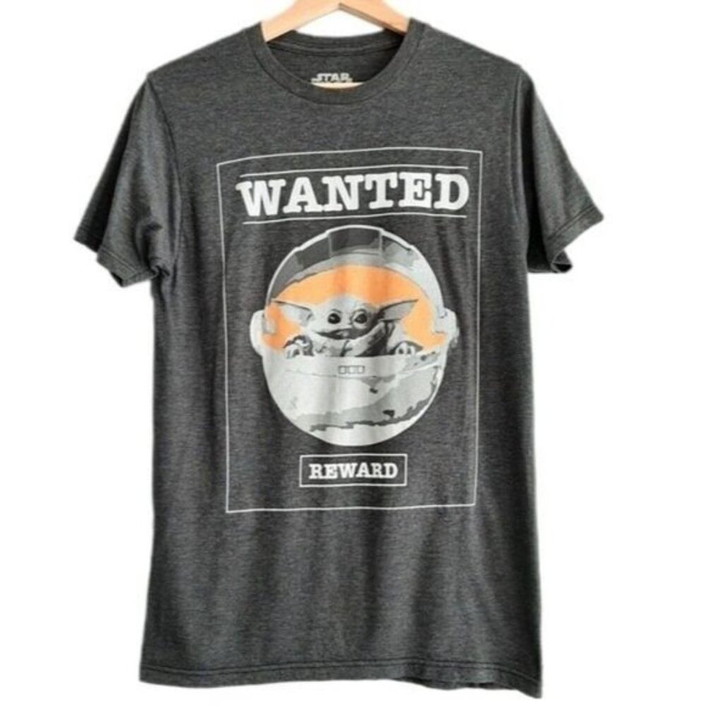STAR WARS Baby Yoda Wanted Poster Crewneck T-shirt Men's Sz S